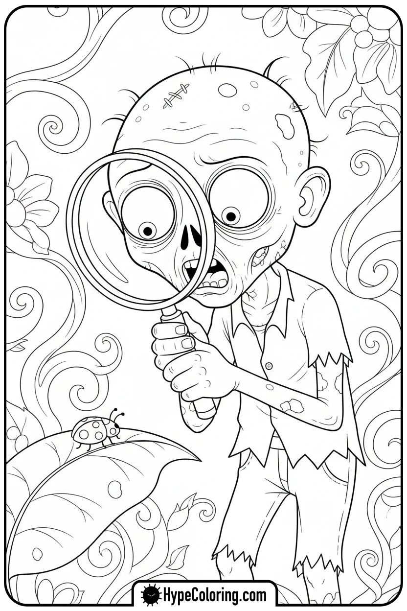 curious-zombie-with-magnifying-glass - zombie coloring page