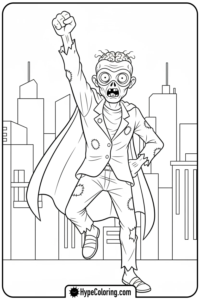 superhero-zombie-pose - zombie coloring page