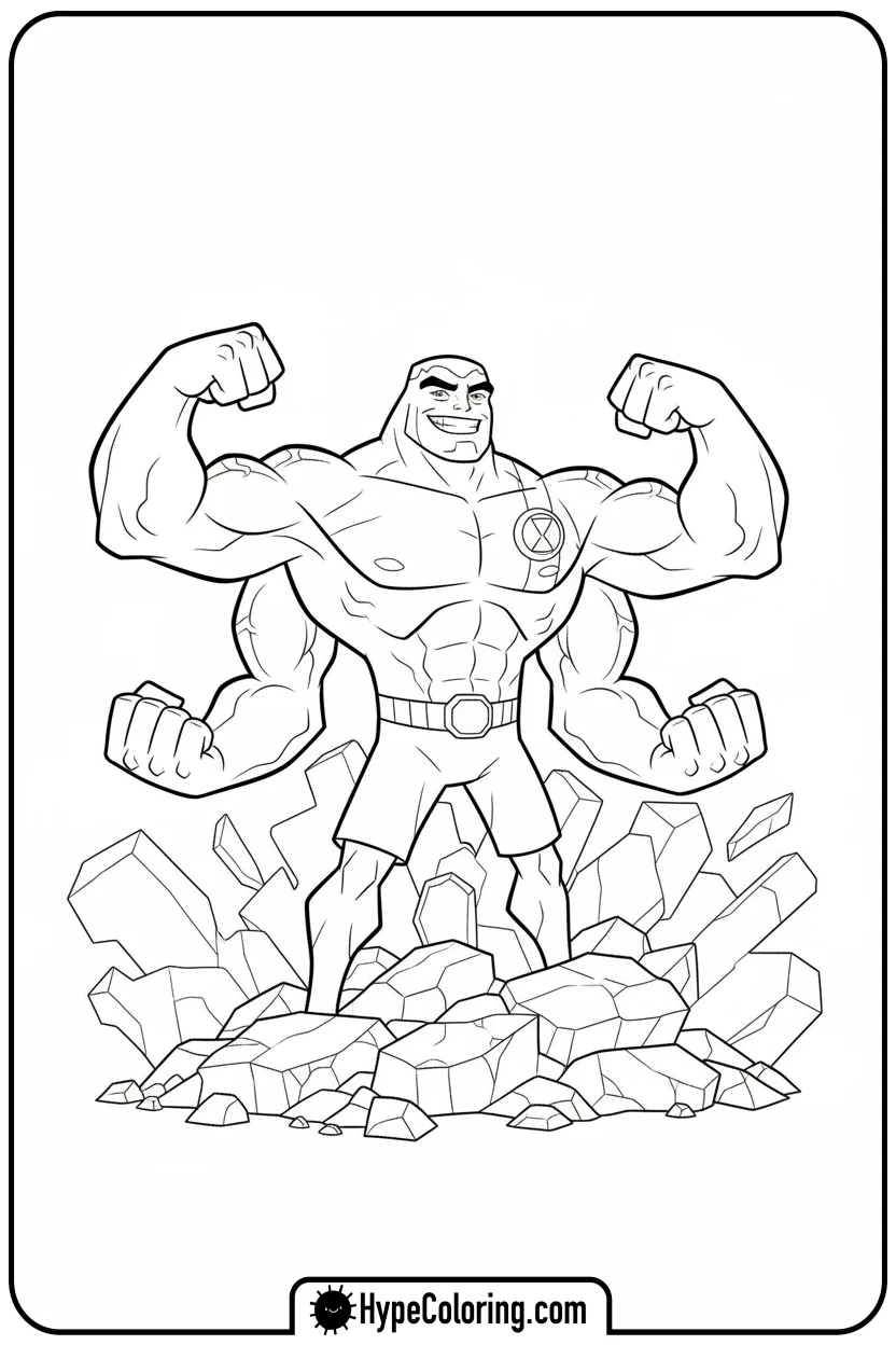 four-arms-flexing-on-rubble - ben ten coloring pages