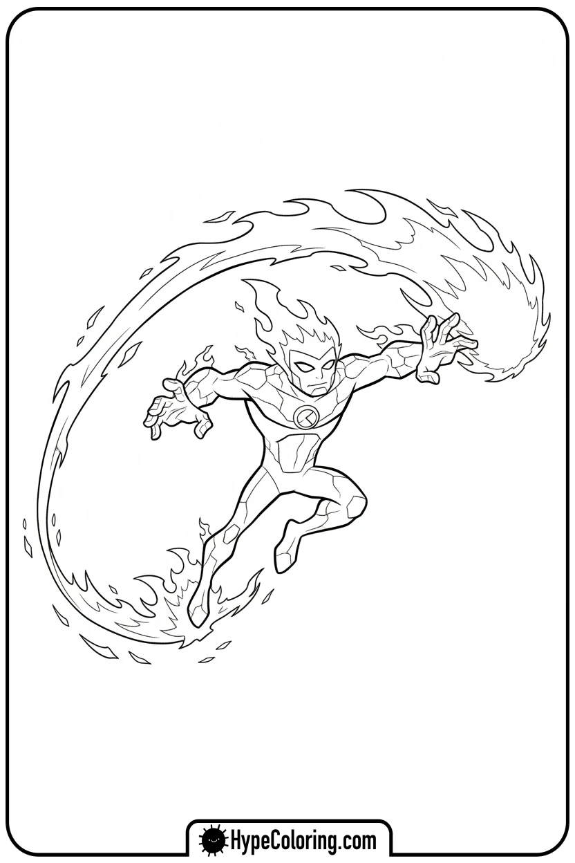 heatblast-flying-with-fire-trail - ben ten coloring pages