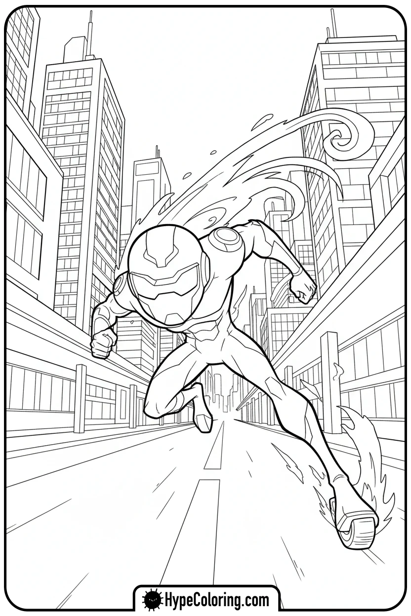 xlr8-speeding-through-city - ben ten coloring pages