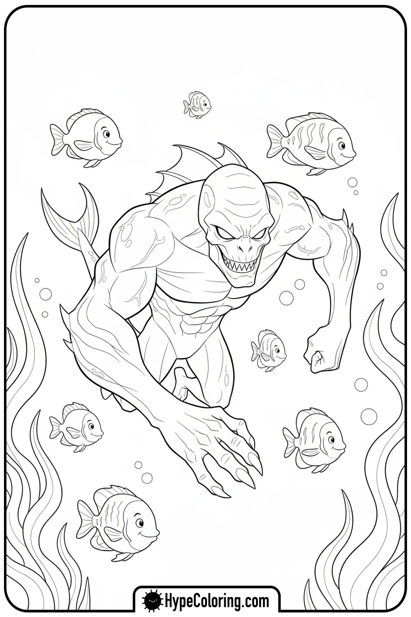 ripjaws-swimming-with-fish - ben ten coloring pages