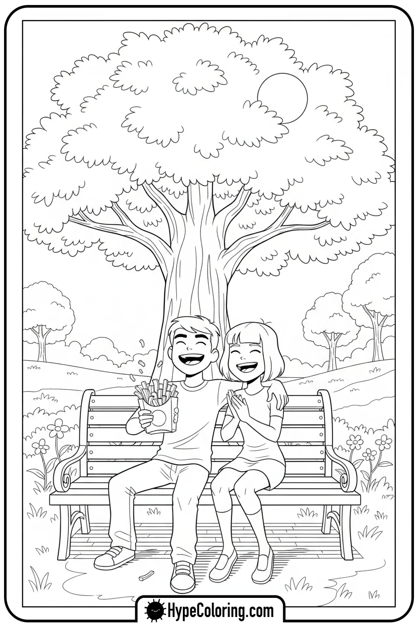 ben-and-gwen-laughing-on-bench - ben ten coloring pages