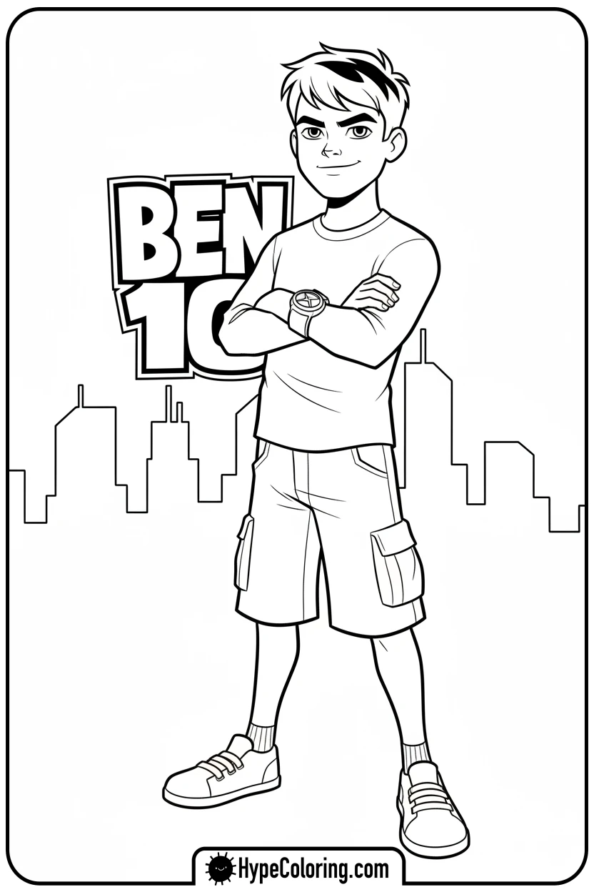 ben-standing-heroically-arms-crossed - ben ten coloring pages