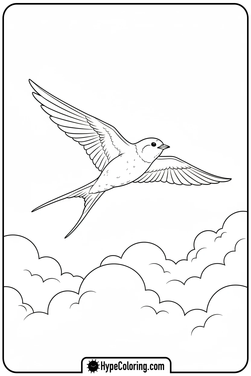 Click to download PDF swallow-gliding-in-sky - birds coloring page
