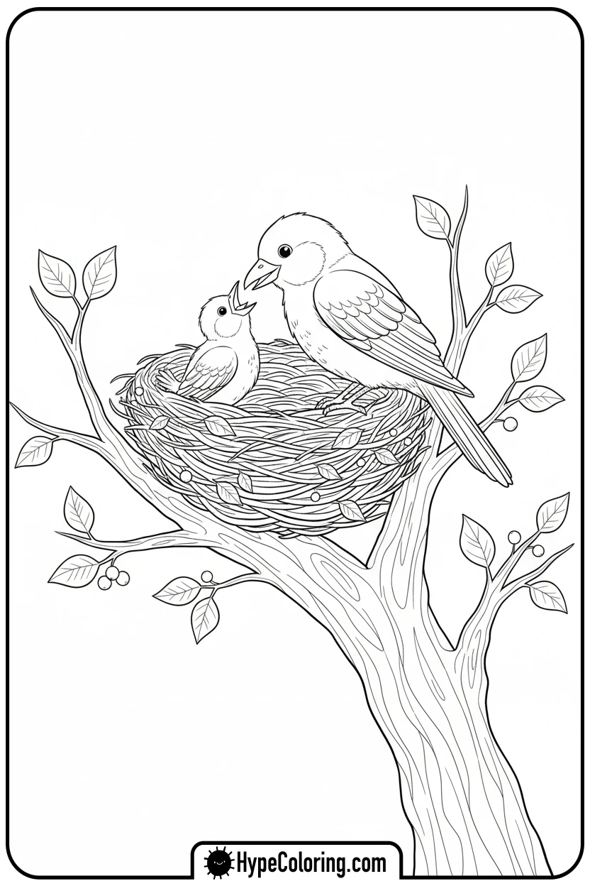 Click to download PDF parent-bird-feeding-chick - birds coloring page