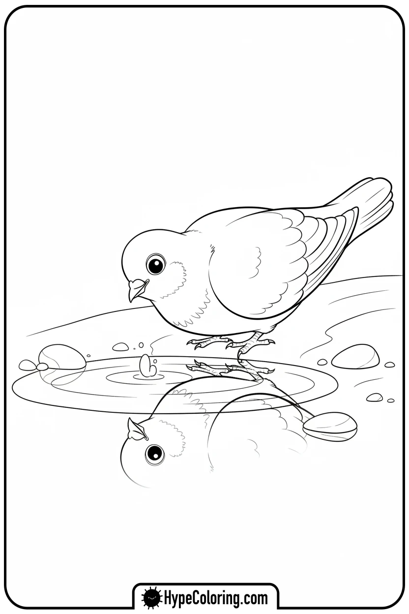 Click to download PDF pigeon-looking-at-reflection - birds coloring page
