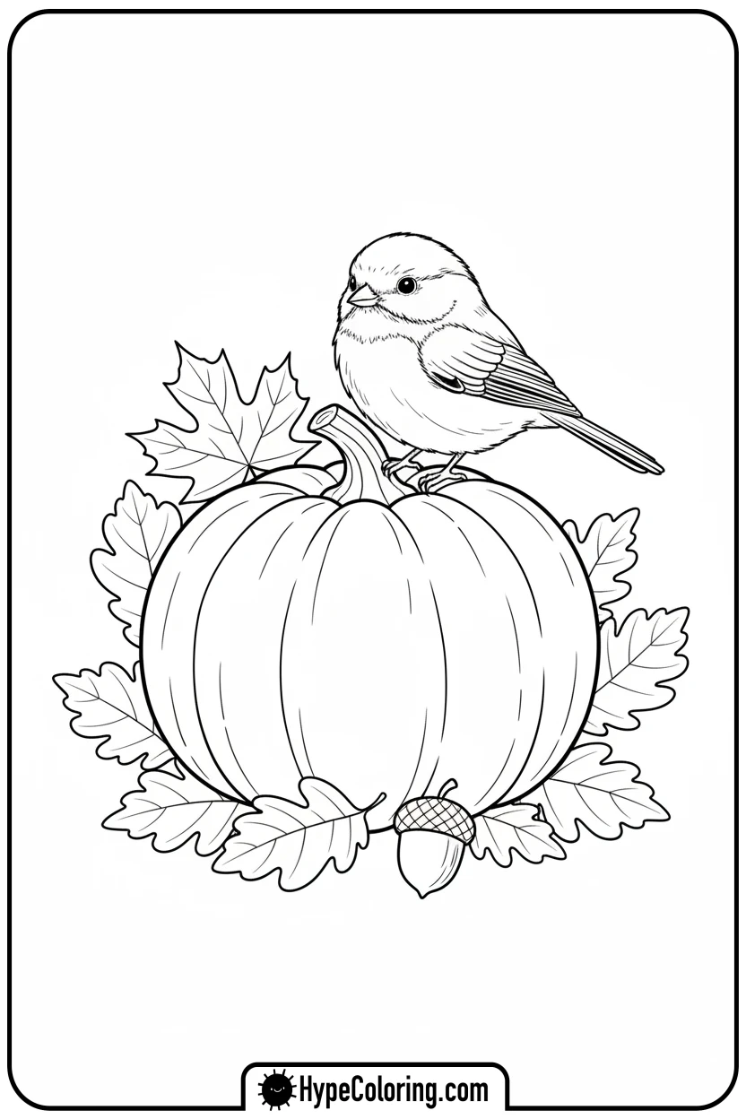 Click to download PDF chickadee-on-pumpkin - birds coloring page