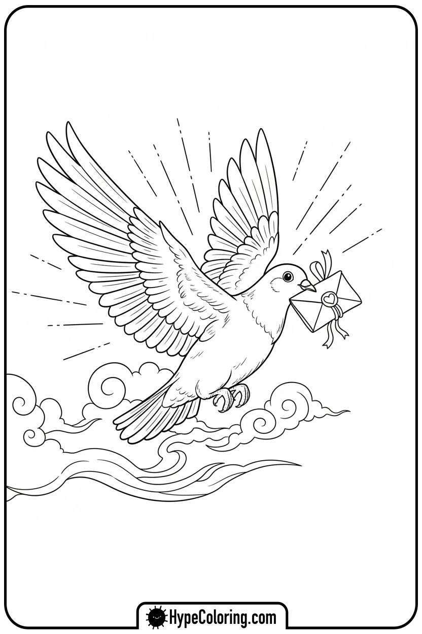 Click to download PDF pigeon-carrying-letter - birds coloring page