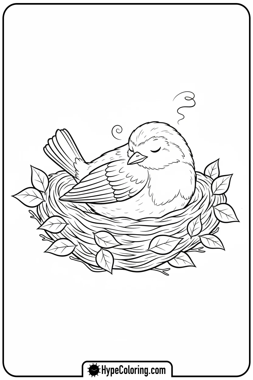 Click to download PDF robin-sleeping - birds coloring page