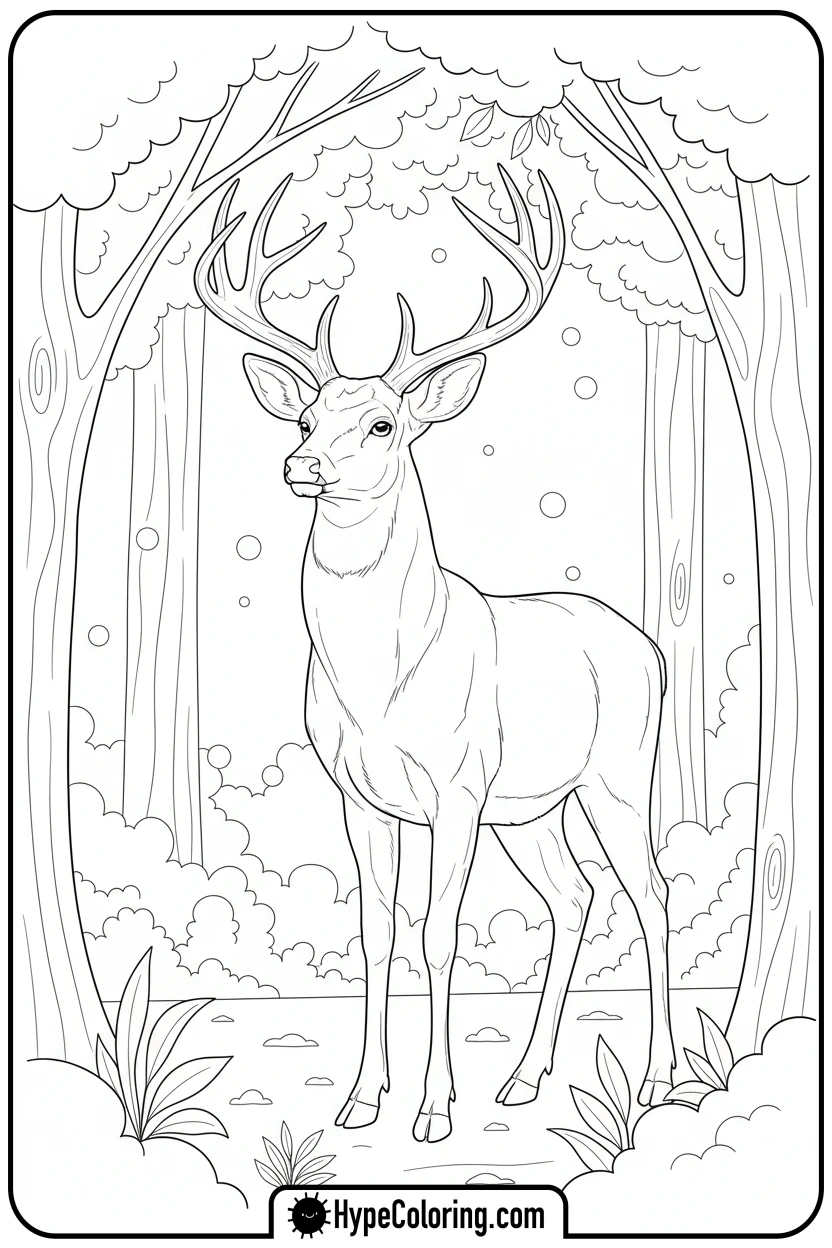 majestic-buck-in-sunlit-forest - buck coloring pages