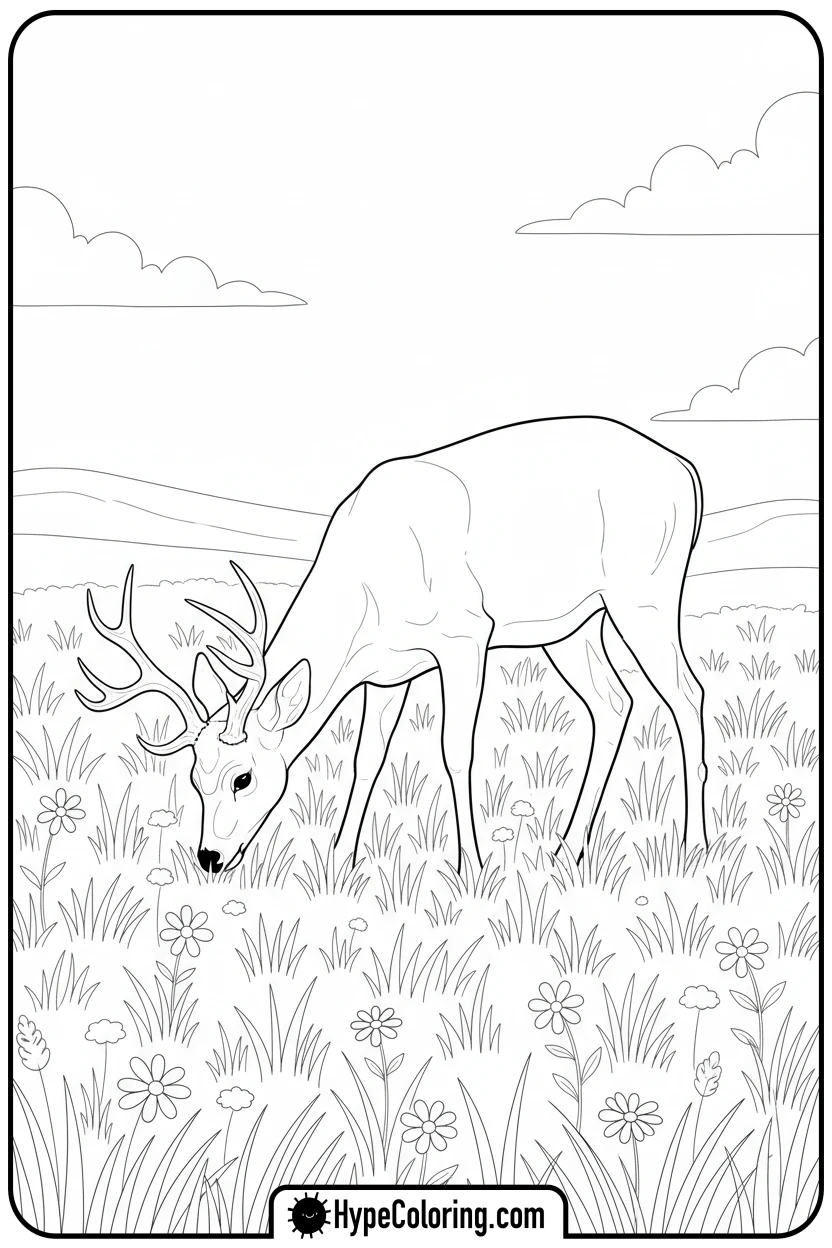 buck-grazing-in-meadow - buck coloring pages