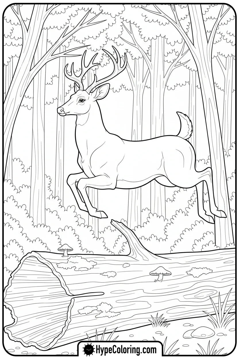 buck-leaping-over-log - buck coloring pages