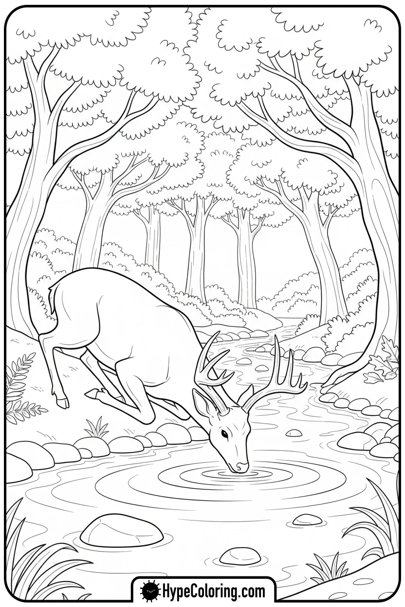 buck-drinking-from-stream - buck coloring pages