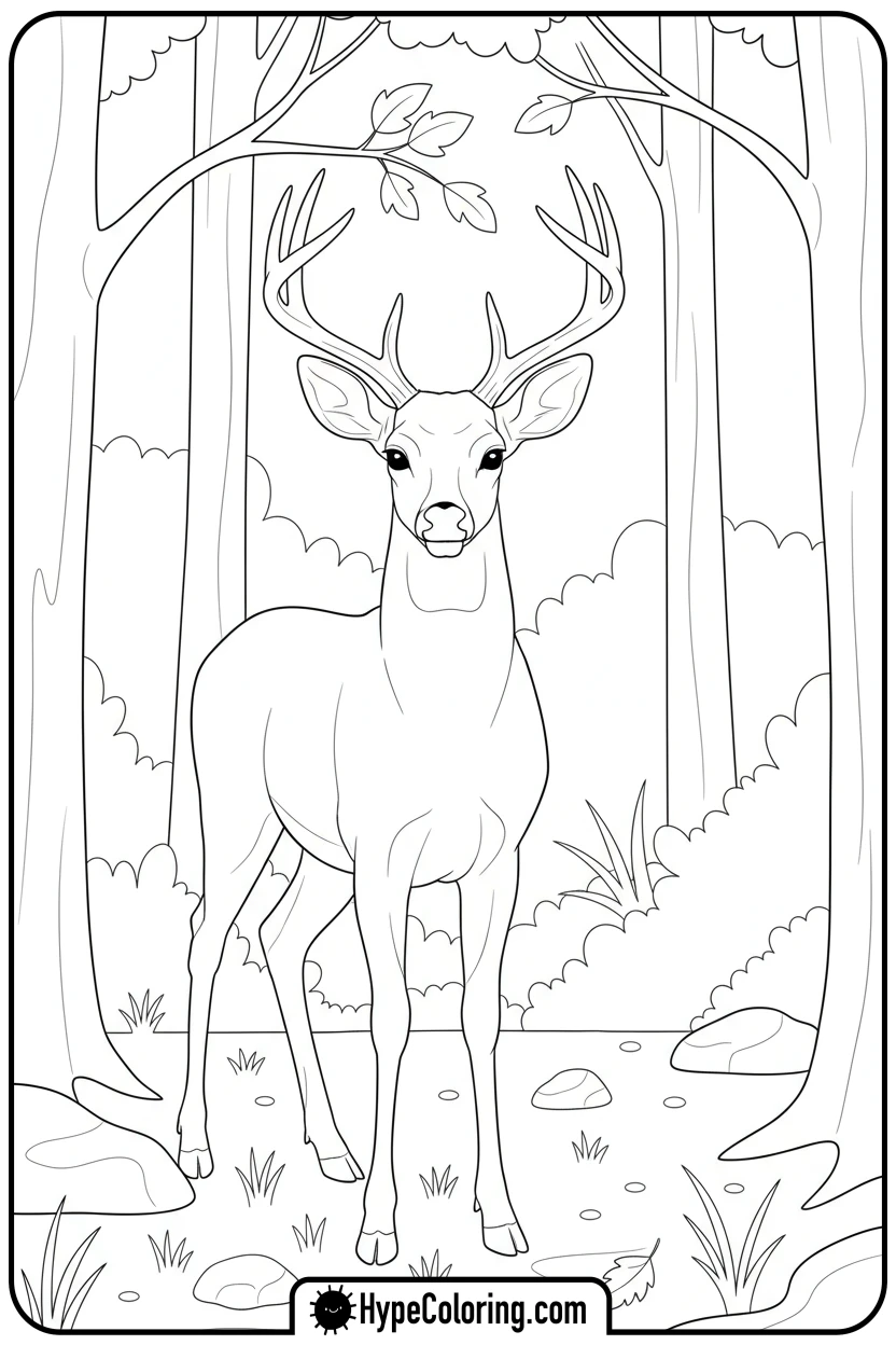alert-buck-listening - buck coloring pages