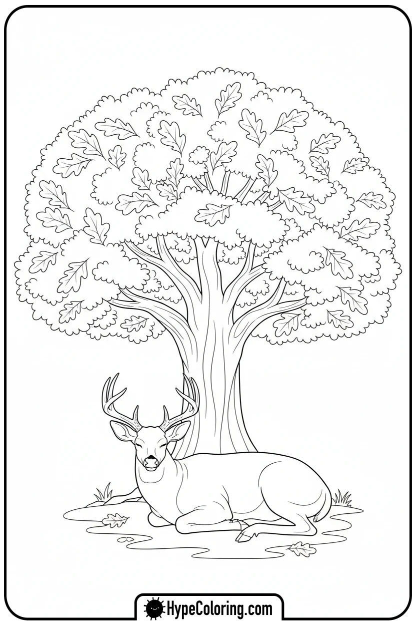 buck-resting-under-tree - buck coloring pages
