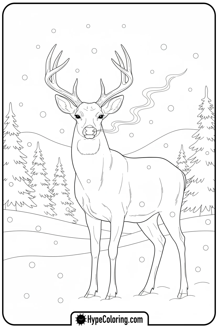 buck-in-winter-snow - buck coloring pages
