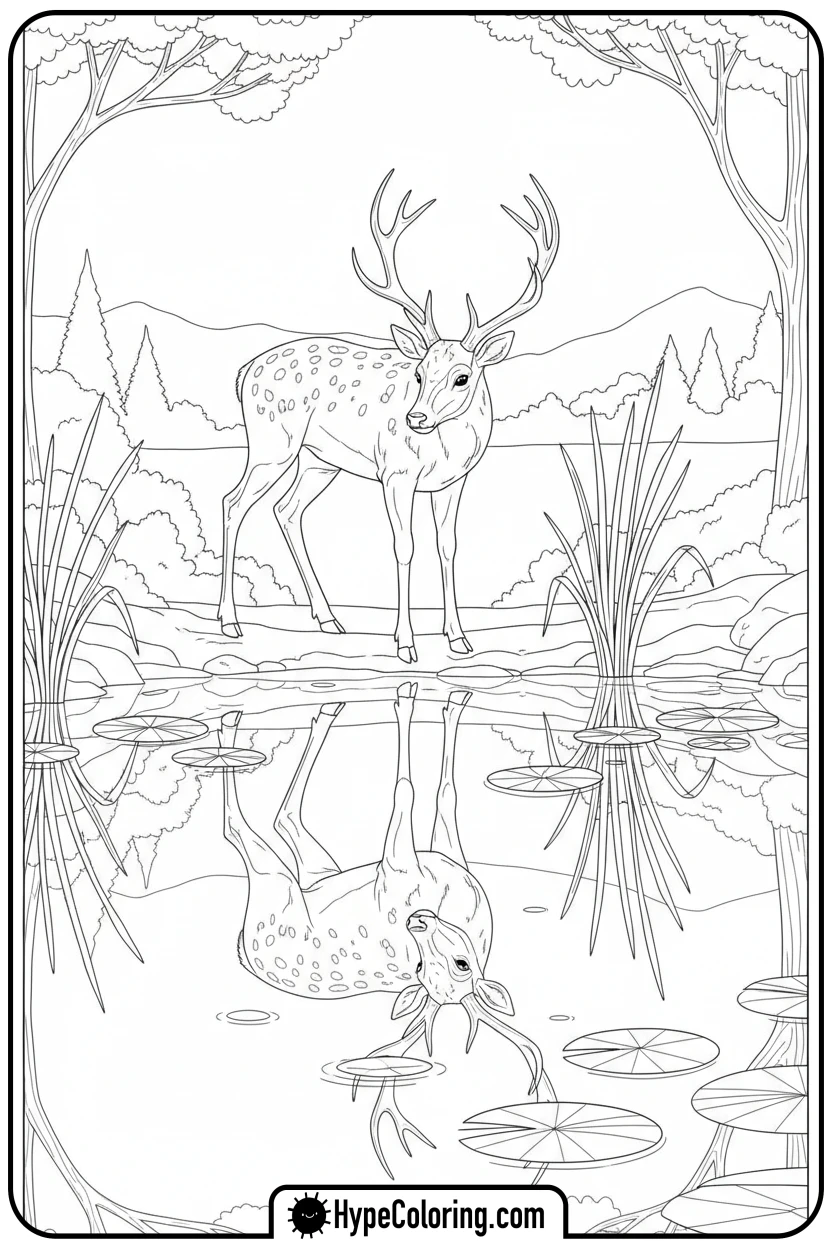 buck-looking-at-reflection - buck coloring pages