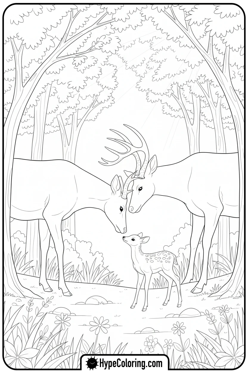 buck-nuzzling-fawn - buck coloring pages
