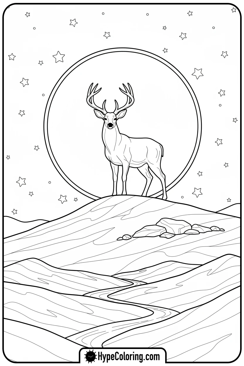 buck-under-moonlight - buck coloring pages