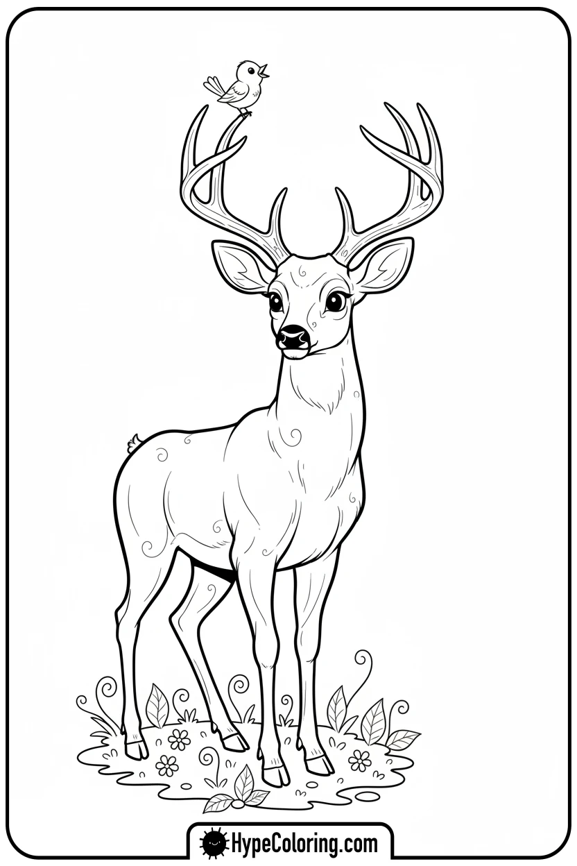 buck-with-bird-on-antler - buck coloring pages