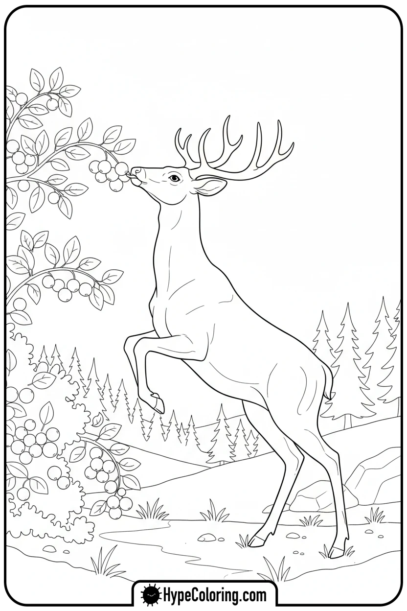 buck-eating-berries - buck coloring pages