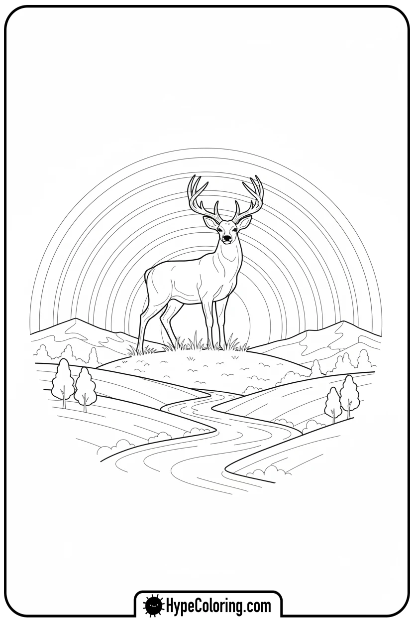 buck-at-sunset - buck coloring pages