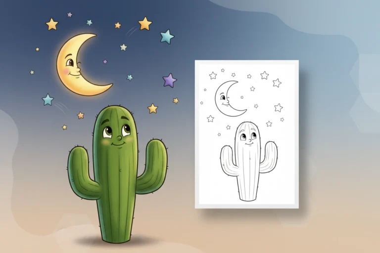 a-solitary-saguaro-cactus-with - cactus coloring page