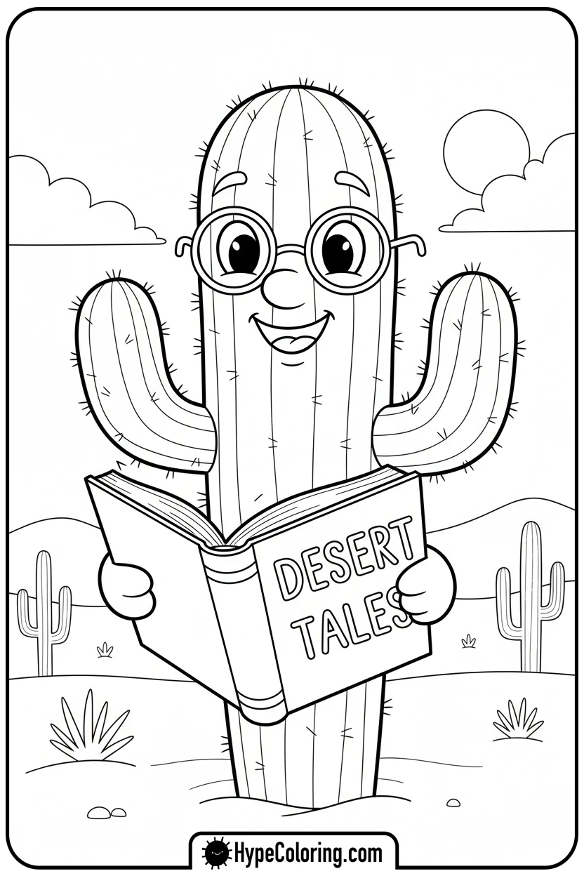saguaro-cactus-reading-a-book - cactus coloring page