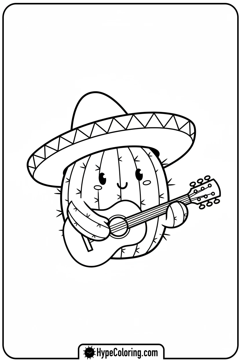 barrel-cactus-playing-guitar - cactus coloring page