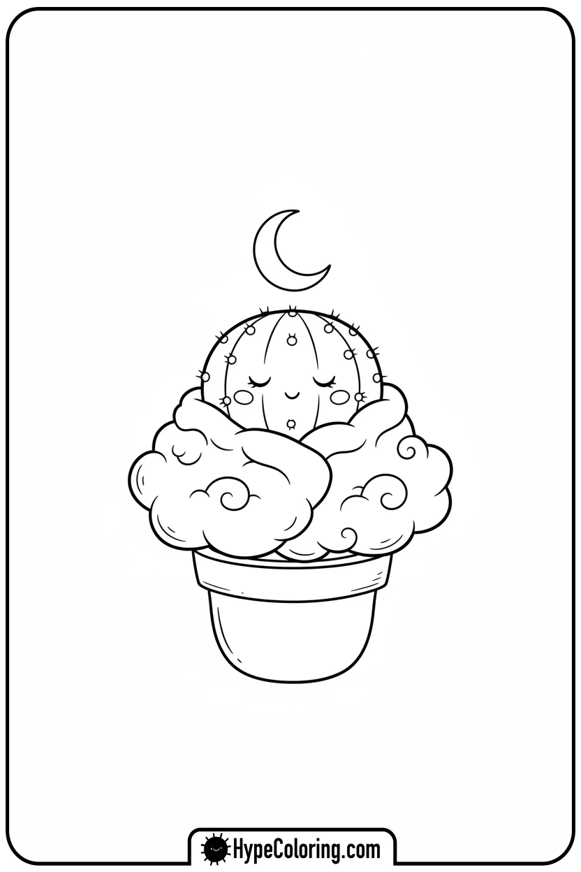 sleeping-potted-cactus - cactus coloring page