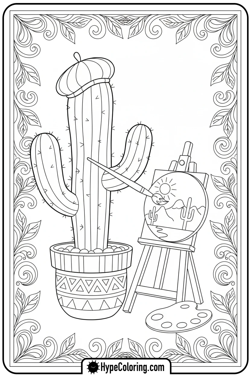 potted-cactus-painting - cactus coloring page