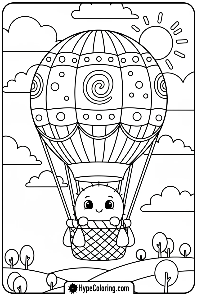 cactus-in-hot-air-balloon - cactus coloring page