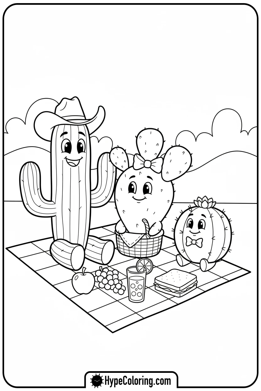 cactus-family-picnic - cactus coloring page
