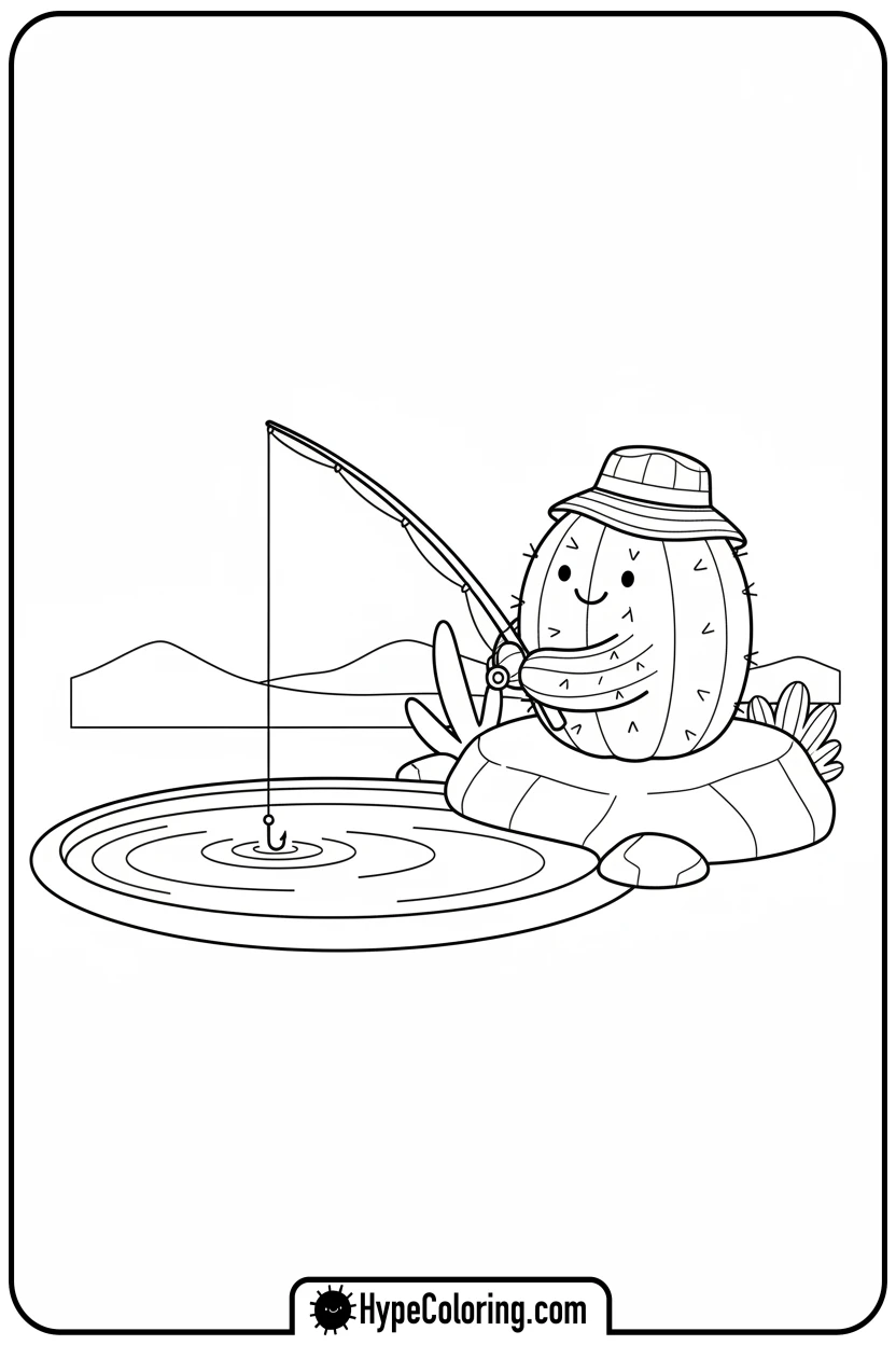 barrel-cactus-fishing - cactus coloring page
