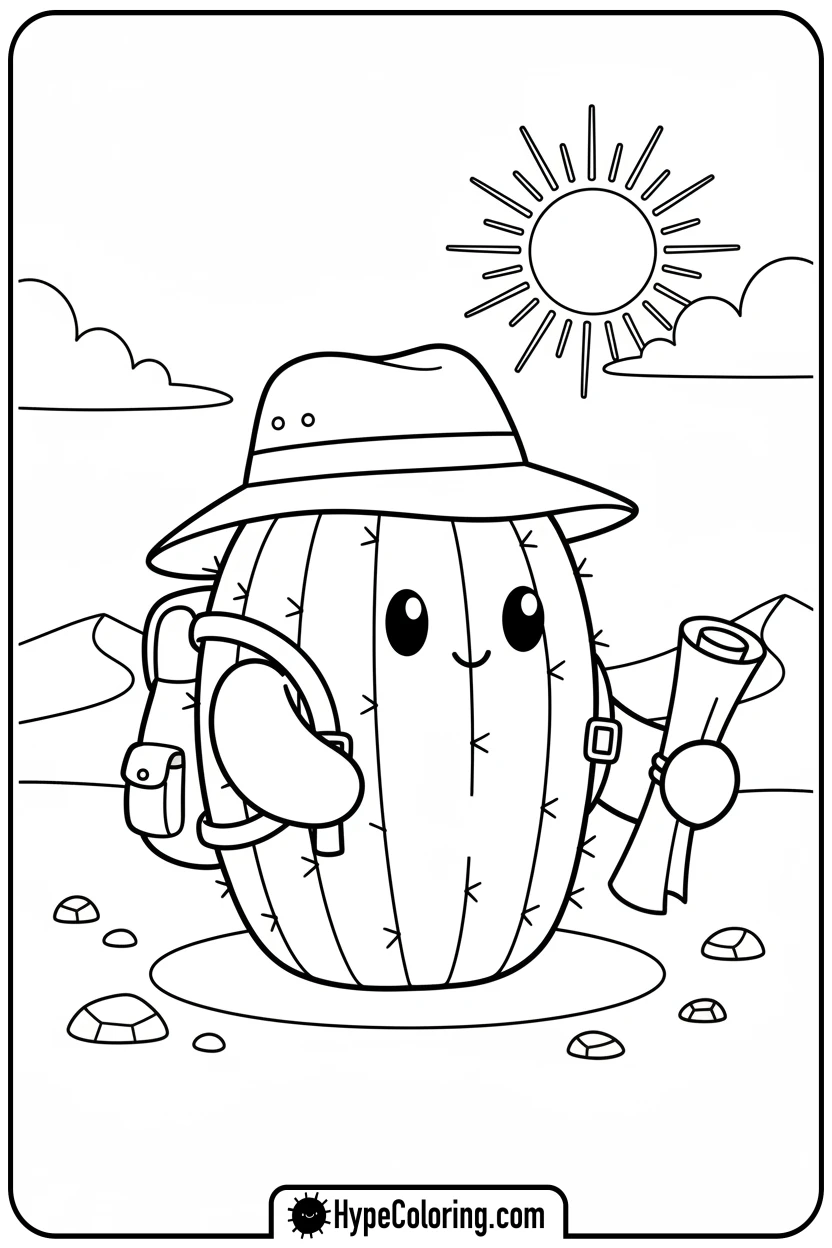 adventurer-barrel-cactus - cactus coloring page