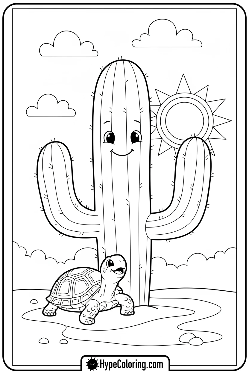 cactus-playing-with-tortoise - cactus coloring page