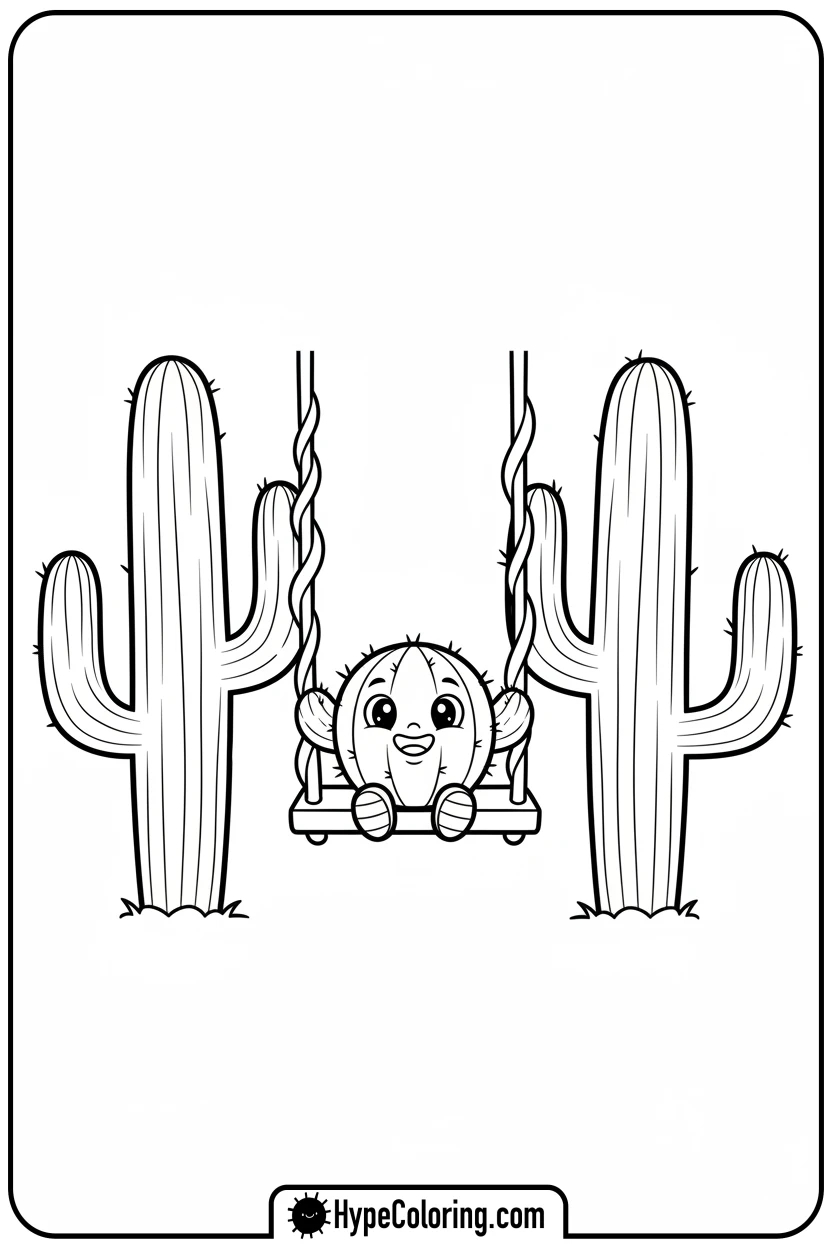 cactus-swinging-on-vine - cactus coloring page