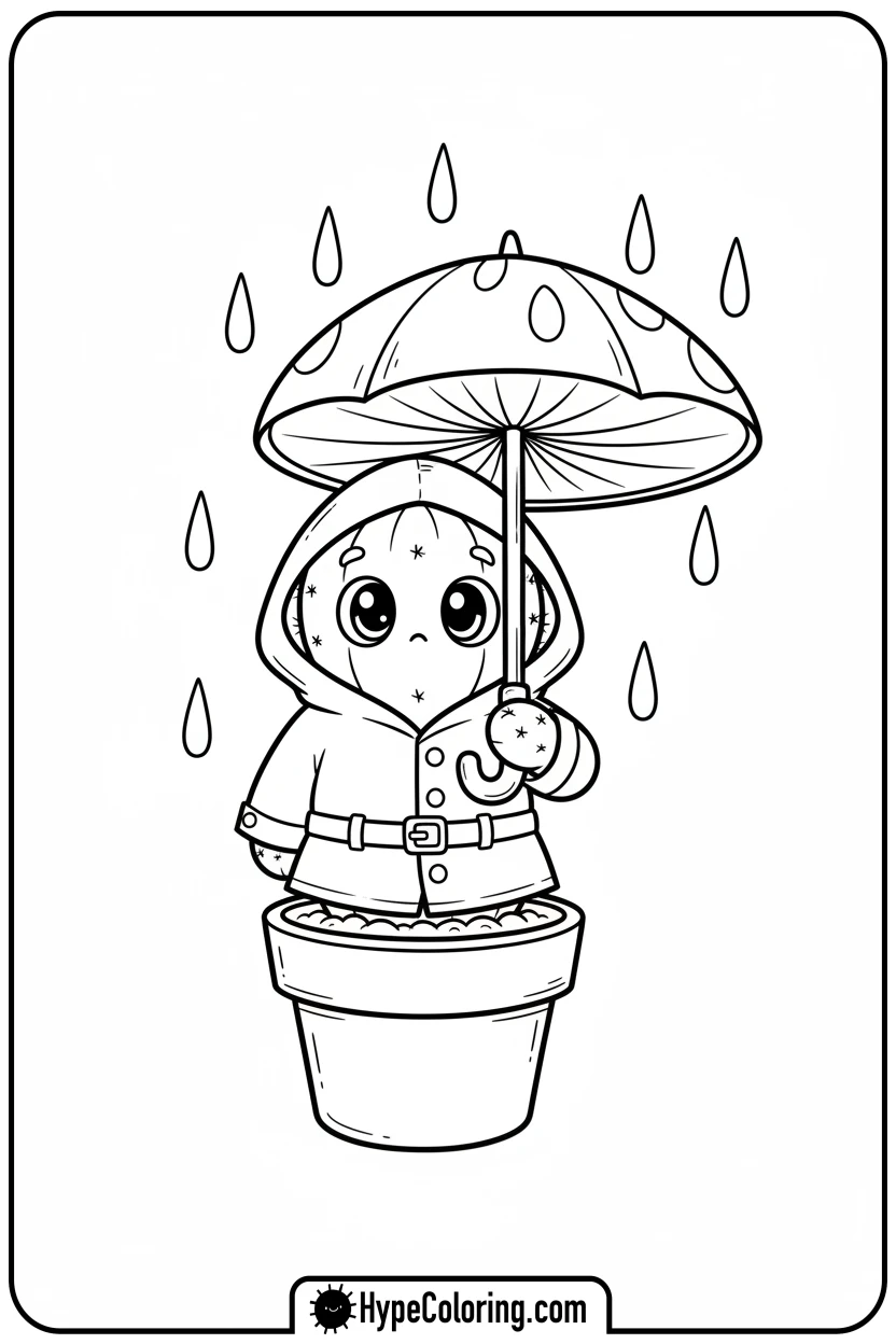 potted-cactus-with-umbrella - cactus coloring page