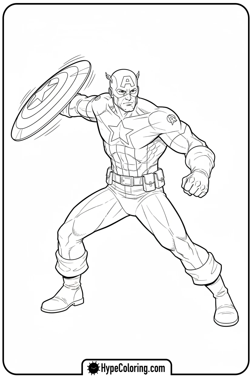 cap-preparing-to-throw-shield - captain america coloring book pages