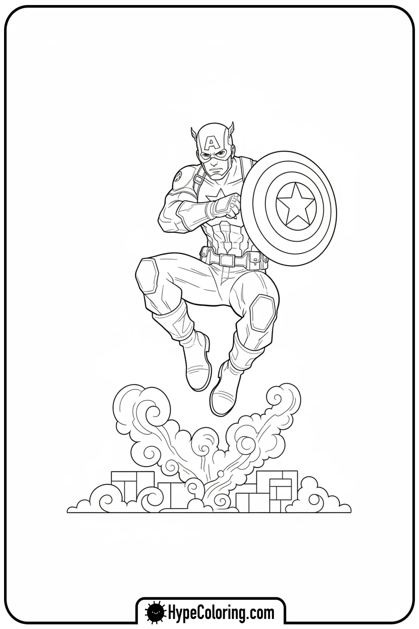 cap-jumping-high-in-air - captain america coloring book pages