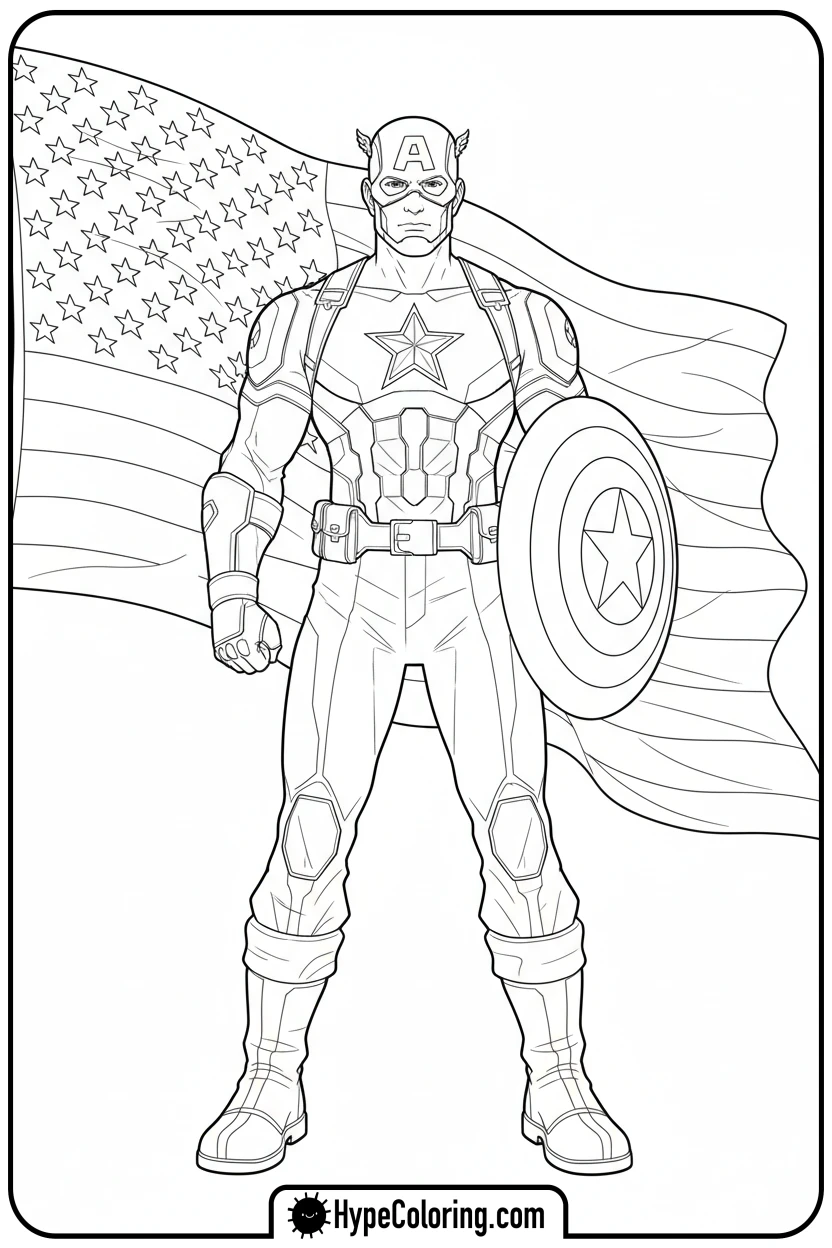 cap-with-american-flag-backdrop - captain america coloring book pages