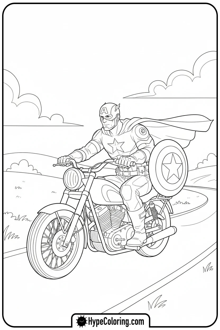 captain-america-on-motorcycle - captain america coloring book pages