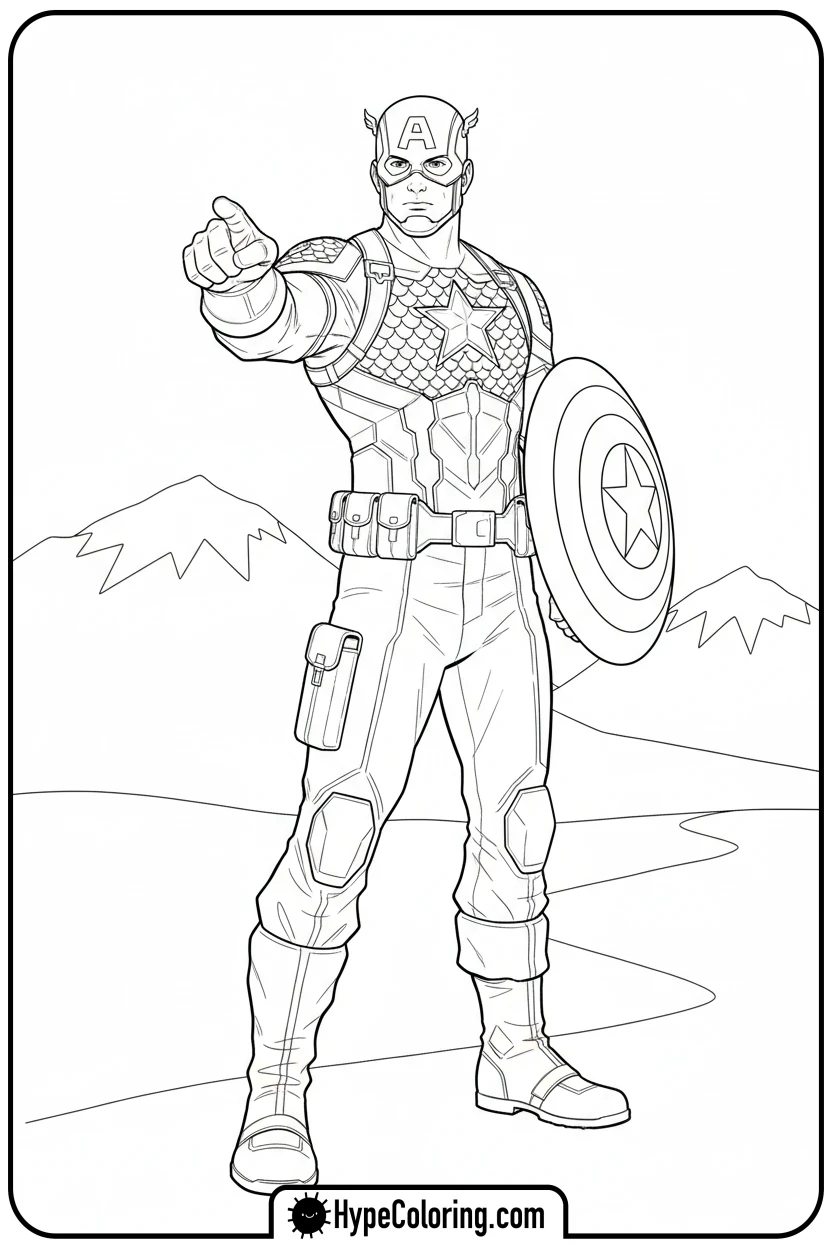cap-pointing-the-way - captain america coloring book pages