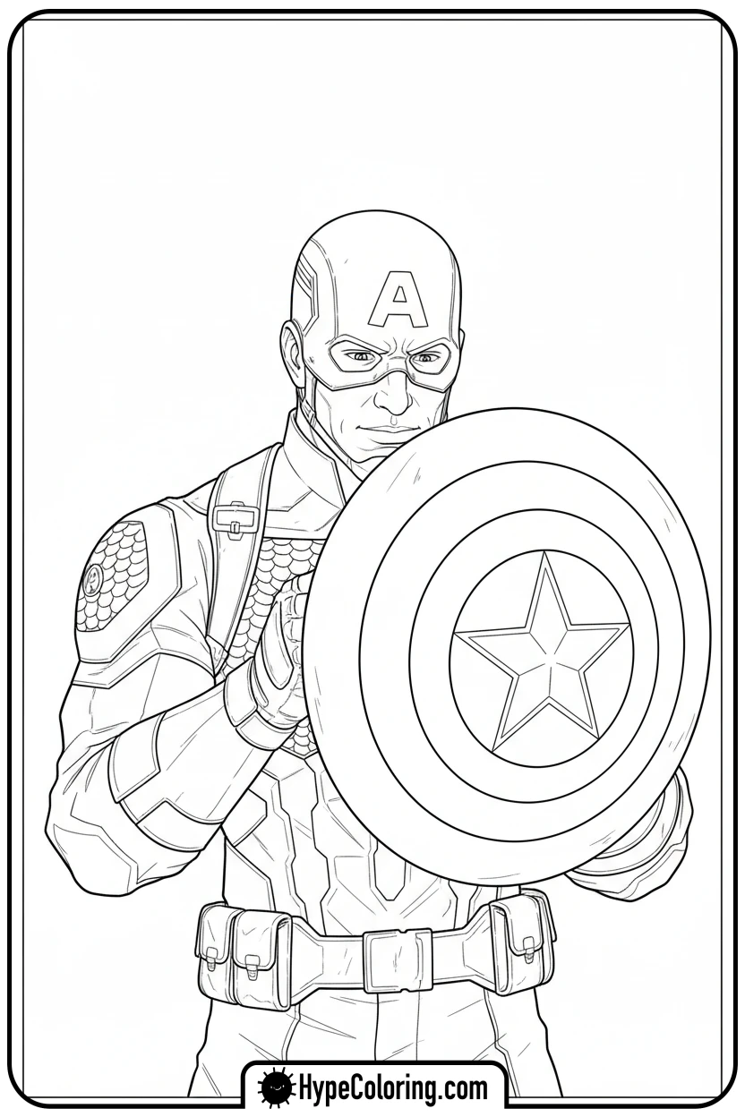 cap-examining-his-shield - captain america coloring book pages