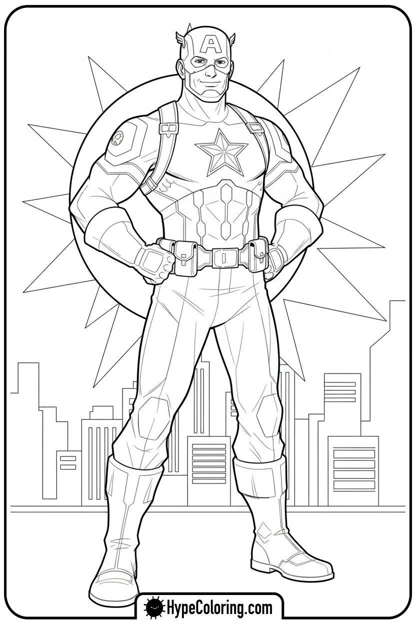 cap-hands-on-hips-pose - captain america coloring book pages