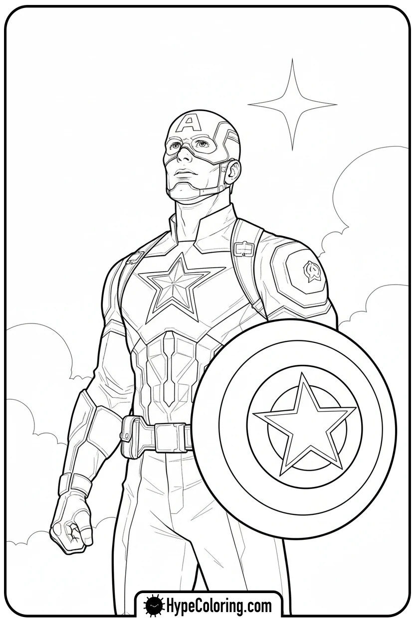 cap-looking-up-at-sky - captain america coloring book pages