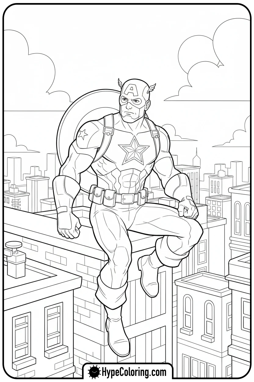 cap-on-city-rooftop - captain america coloring book pages