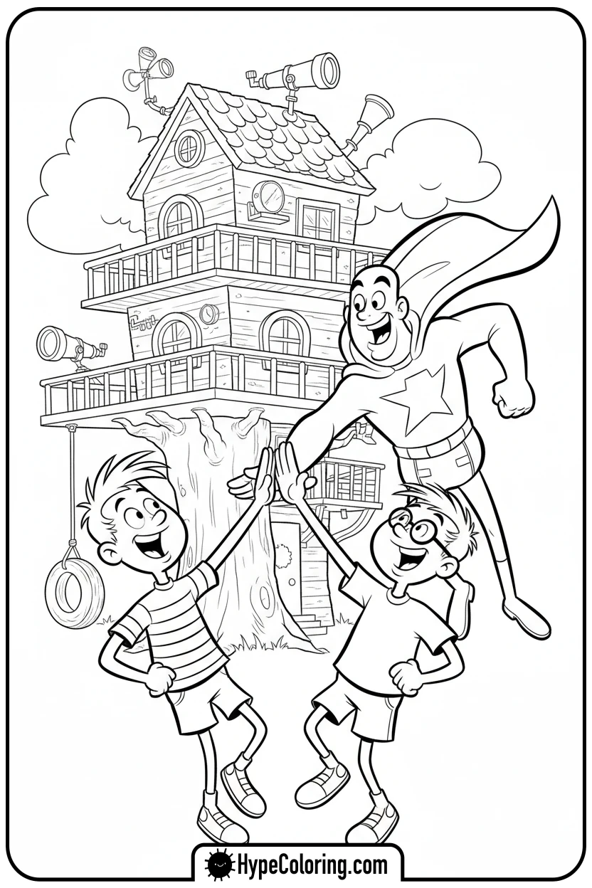 captain-underpants-high-fiving-kids - captain underpants coloring pages