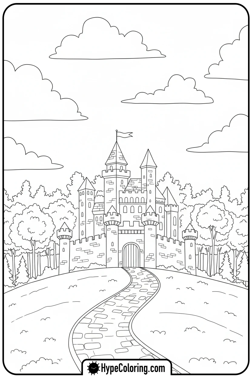 castle-on-a-hill-with-path - castle color pages